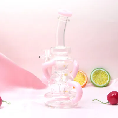 Pink  Smoking Pipe Klein Vortex Water Bong Hello Girl Recycler Glass Hookah Bowl • $56.99