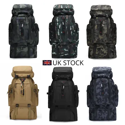 Extra Large 80L 2024 Tactical Molle Backpack Hiking Army Camouflage USB Charging • £19.99