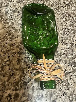 Green Glass Flattened Melted Wine Bottle Spoon Rest Soup Holder “Bon Appétit” • $10