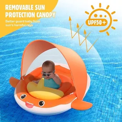 Inflatable Orange Whale Baby Flotation Ring With Sun Canopy And Pump - BNIB • £9.99