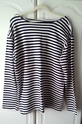 Blue/cream Striped Breton Knit Sailor Top – Large (18/20?) • £7.50