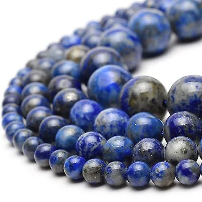 Natural Lapis Lazuli Beads Round 15” Strand Jewelry Making 4mm 6mm 8mm 10mm 12mm • $6.09