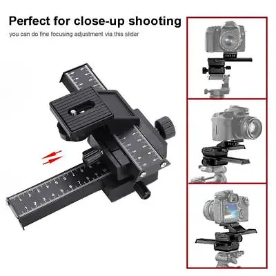 4 Way Camera Macro Focusing Rail Slider Close-up Shooting With 1/4in Screw Black • £22.16