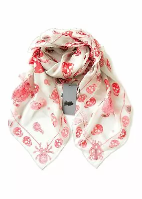 $192.74 • Buy ALEXANDER MCQUEEN RED JEWELLED BUG SKULL SILK SCARF -NEW 104 X 120cm