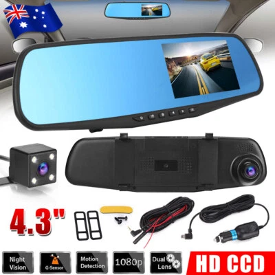 1080P Dash Camera Rear View Cars Cam Reversing Mirror Front + Rear DVR Recorder • $27.95