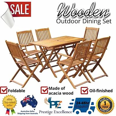 $503.34 • Buy Outdoor Dining Furniture Chairs Patio Garden Table 7 Piece Setting Folding Chair