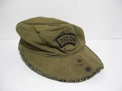 Vintage Usmc Od Cap Field Cotton With Visor Modified Recon Hat Usgi  • $0.99