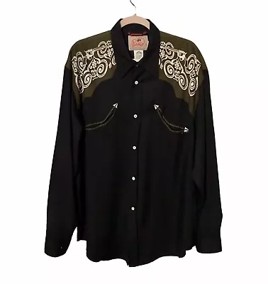 Radio Clothing Vintage Western Shirt Embroidered Black Pistols Men’s Sz 2XL • $40