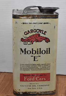 Vintage Gargoyle Mobiloil Mobil E Ford Cars Service Station Oil Advertising Can • $395