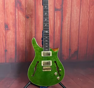 1 Factory Semi-Hollow Body Green Electric Guitar HH Pickups 6Strings Gold Parts • $261.74