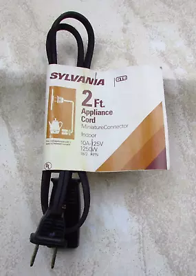 Vintage Sylvania 2 Foot Small Appliance Cord 2 Pin Prong 1/2  Spacing USA Made • $9.95