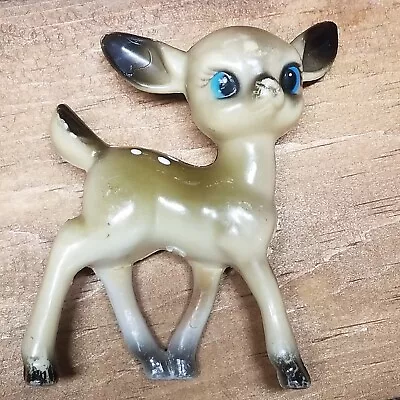 Vintage Hard Plastic Big Eyed Spotted Fawn Deer Figurine • $13.99