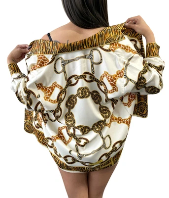 $761.13 • Buy GUCCI Vintage Logo Silk Shirt Tops Leopard Zebra Tiger Giraffe Chain #42 RankAB+