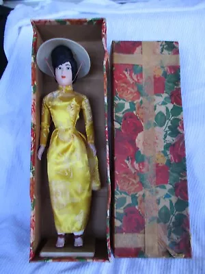 Vintage Vietnam Era Lady Doll ~ GI Souvenir W/Rose Flower Box & Complete Outfit • $24.99