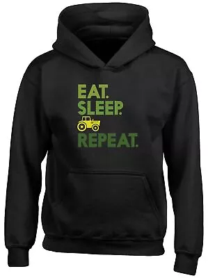 Eat Sleep Farming Kids Hoodie Farm Tractor Farmer Harvest Boys Girls Gift Top • £13.99