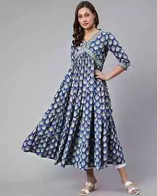 Indian Women Floral Printed Gotta Patti Pure Cotton Alia Cut Anarkali New Dress • $43.99