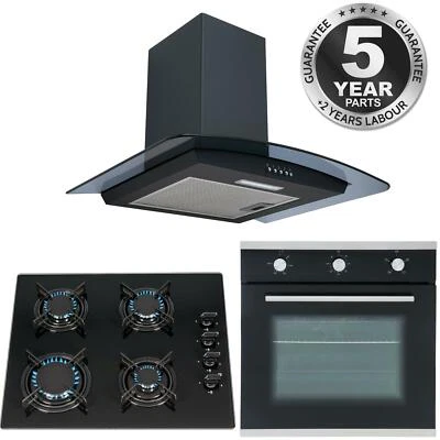 SIA 60cm Black Double Electric Fan Oven, 4 Burner Gas On Glass Hob - View #9