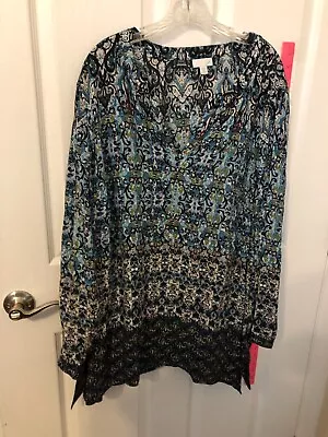 Never Worn - J Jill Size 2X Black & Blue Gradient Top - 100% Rayon • $24.99