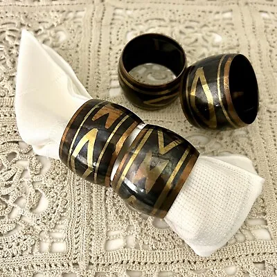 Brass Napkin Rings Aztec Tribal Design By Park B Smith Made In India Set Of 4 • $14.95