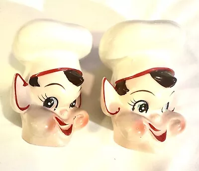 Collectible Vintage Antique Salt & Pepper Shakers Ceramic Cute Chef Head People • $19.99