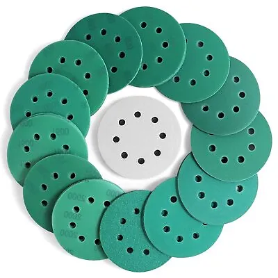 50Pcs 5 Inch Green Film Sanding Discs 8 Hole Hook&Loop For Random Orbital Sander • $11.99