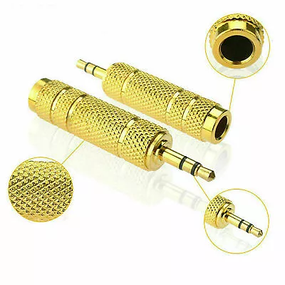 BIG To SMALL Headphone Adapter Converter Plug 6.35mm To 3.5mm Jack Audio GOLD  • £2.99