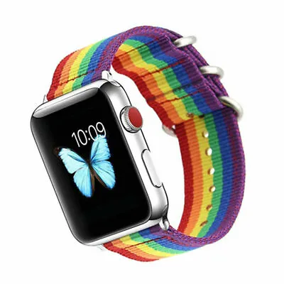 $15.99 • Buy Pride Rainbow Canvas Watch Band Nylon Strap For Apple Watch Series 8 7 6 5 4 3 2