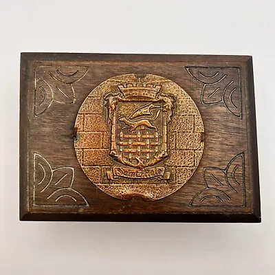 Vintage Hand Carved Brass Wooden Trinket Jewelry Box Marked • $55