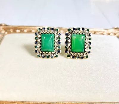 Vintage Jade Stud Earrings Gold Stud Earrings Wedding Jade Gemstone Stud • $44.99