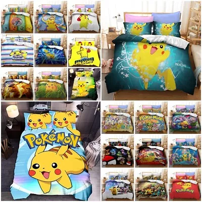 3D Anime Pokemon Pikachu Quilt Duvet Cover Doona Bedding Set Single Double Queen • $28.99