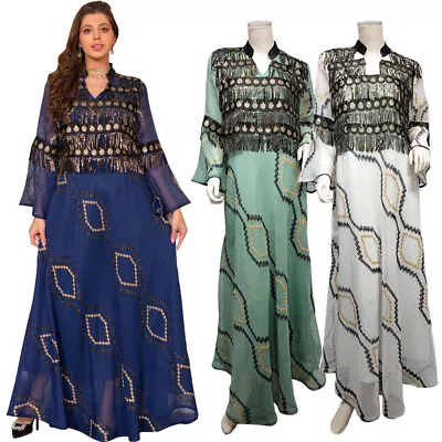 Moroccan Abaya Women Muslim Embroidery Sequins Party Dress Kaftan Dubai Jalabiya • $45.11