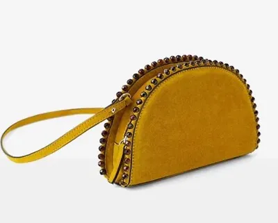 Rare ZARA Yellow Suede Leather Bead Embellishment Crossbody Zip Women’s Bag New • $66