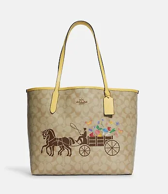 ☂️🍄Coach City Tote In Signature Canvas With Dreamy Veggie Horse And Carriage • $227