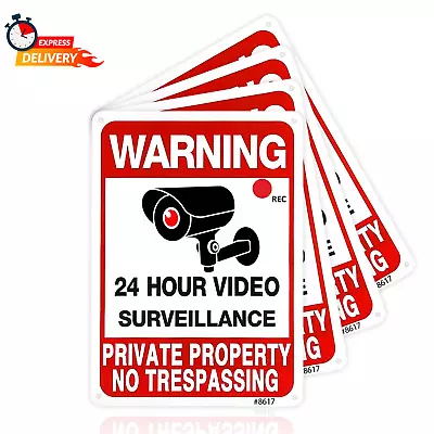 4 Pack No Trespassing Signs Private Property Metal 24 Hour Video Surveillance S • $19.87