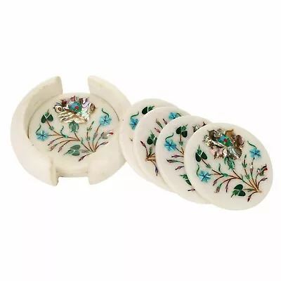 4.5 Inches Marble Coffee Coaster Set Abalone Shell Inlay Work Table Master Piece • $153