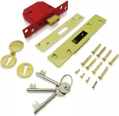 UNION BRITISH STANDARD 5-LEVER MORTICE DEADLOCK 67mm 2.5 CASE 45mm BACKSET BRASS • £16.99