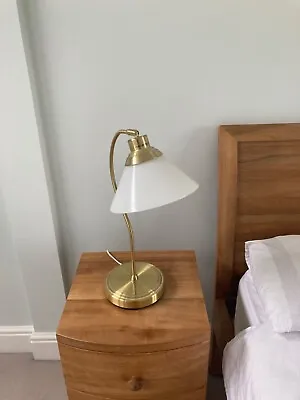 £20 • Buy Stylish Pair Of Antique Brass Bedside Lamps With White Glass Shades