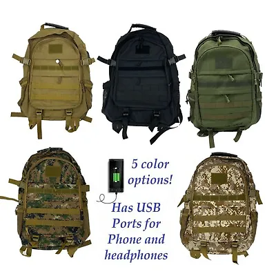 Tactical Military Style Backpack Ruck Hiking Audio USB Ports Laptop Travel Bag • $20.39