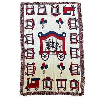 Vintage Kids Circus Train Tiger Woven Tapestry Throw Crib Blanket 34x50 • $44.88