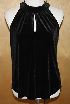 NEW Veronica M SMALL Black Velvet Sleeveless Top High Neck Keyhole Stretch • $19.99