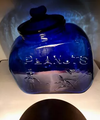 Planters Peanuts Mr Peanut Large Cobalt Blue Glass Peanut Jar W/Lid • $98.98