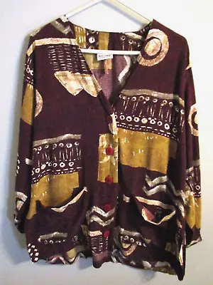 Vintage 1045 Park Brown Geometric Collarless Long Sleeve Button Jacket - Size M • $11.99