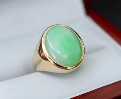 Vintage Victorian Natural Green Jade Men's Ring 14k Yellow Gold Plated Jade Ring • $258.63