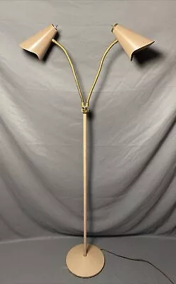 Vintage Mid Century Floor Lamp 2-Light Gooseneck Pierced Cone Shades Atomic • $174