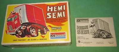 Vintage Monogram HEMI-SEMI Model Kit BOX & INSTRUCTIONS ONLY 1971 Mattel • $17