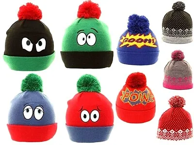 £4.99 • Buy Boys Girls Beanie Bobble Ski Hat Kids Winter Warm Lined Knitted Novelty Hats Cap