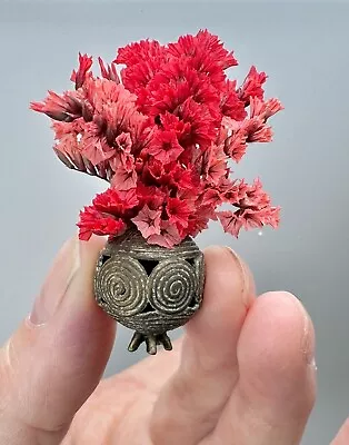 Miniature Floral Arrangement Flowers In Vase 1:12 Dollhouse OOAK Vintage Bronze • $21.99