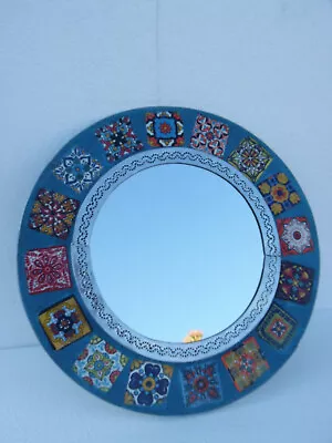 15  ROUND Punched Tin MIRROR Mexican Talavera Tile Hacienda Style Handmade • $89