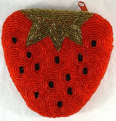 Glass Beaded Clutch Purse Change Holder Shaped And Colored Like A Strawberry • $25.99