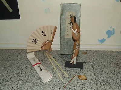 Oriental Figure Chopsticks Paper Fan Leaf Chinese Japanese Vintage Collectable • £12.75